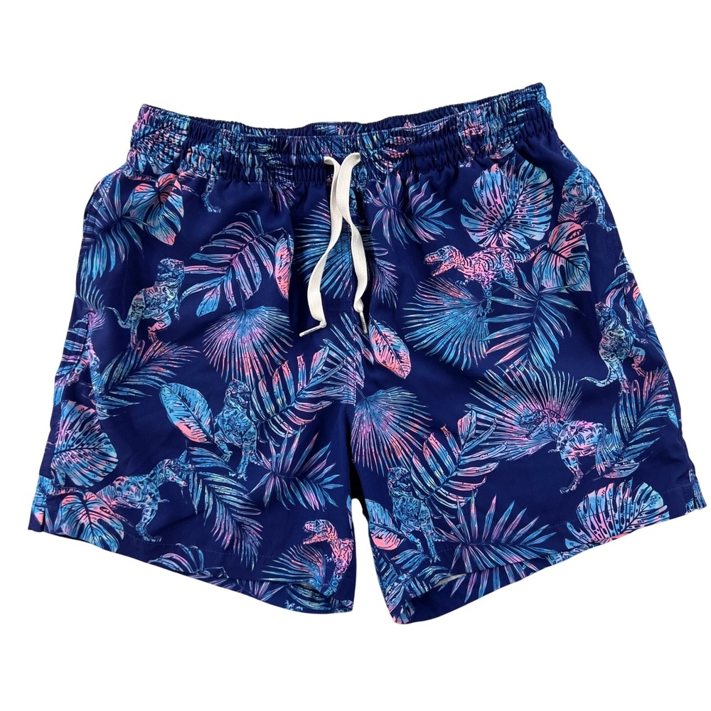 Chubbies Prehistoric Blues Swim Trunks Men Large Navy Tropical T-Rex 5.5" Lined